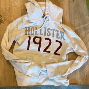 Hollister Cream Hoodie with Maroon Logo Detail